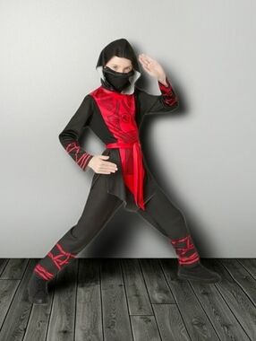 Versatile Ninja Costume Black Red Hooded Tunic Set Way To Celebrate Party Gift